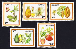 Rwanda Bananas Pineapple Papaya Avocado Strawberries Fruits 5v 1987 MNH