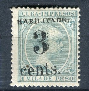 SPANISH CARRIBEAN; 1890s classic Alfonso DOUBLED SURCHARGE 3 Cents value