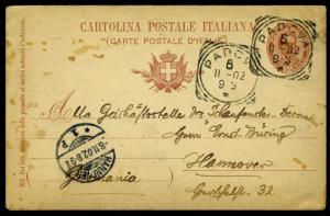 ITALY PADOVA 11/6/1902 POSTCARD TO HANOVER GERMANY 11/8/1902