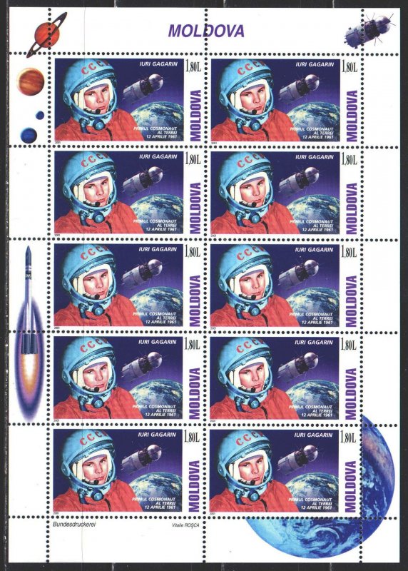 Moldova. 2001. Small sheet 383. Gagarin, space. MNH.