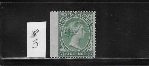 FALKLAND IS. SCOTT #3 1878-79 6P (GREEN)- UNWMK- MINT HINGED (STRAIGHT LEFT EDGE