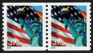 USA Sc. 3979 39c Flag & Statue of Liberty 2006 MNH WAG coil pair