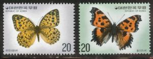 Korea Scott 1008-1009 MNH** 1976, June 20 Butterfiles CV $3