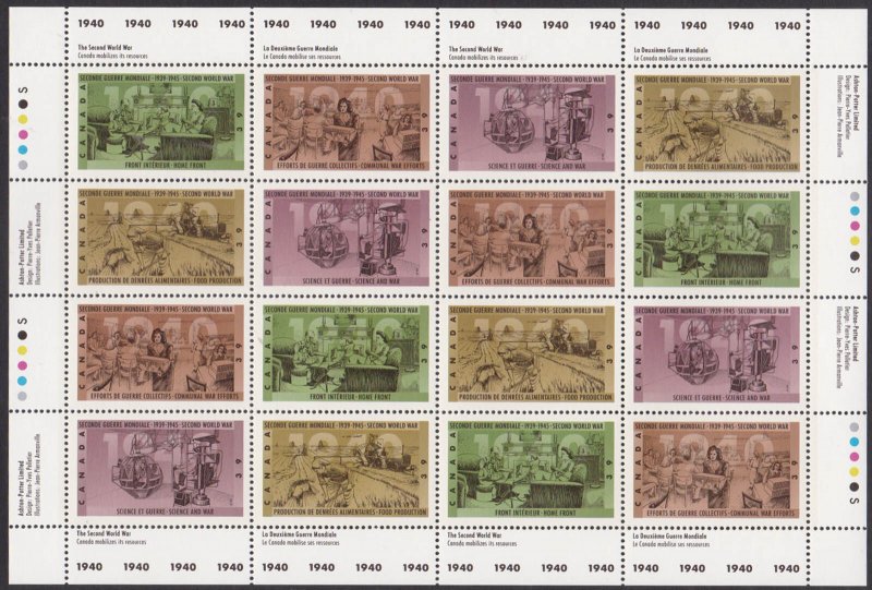 CANADA - 1990-93 WORLD WAR II SERIES - MINIATURE SHEET - MINT NH 4nos