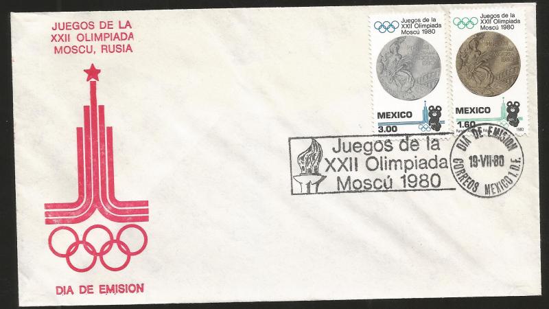 J) 1980 MEXICO, XXII OLYMPIAD GAMES MOSCOW-RUSSIA, TOWER, GOLD AND SILVER MEDALS