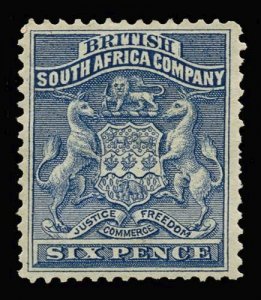 RHODESIA Scott #7 (SG 3) 1893 coat of arms, unused, HR, gum loss, short perfs