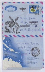 ANTIGUA QEII Stationery AIR LETTER Illustrated MILL MAP BEACH 1970 Cover ZV174