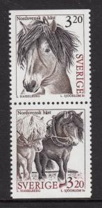 Sweden 1994 MNH Scott #2047-#2048 Se-tenant pair 3.20k North Sweden Horses