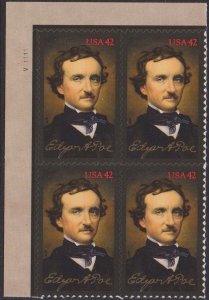 4377 Edgar Allan Poe Plate Block MNH