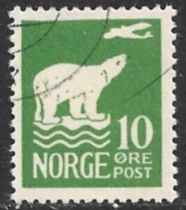 NORWAY 1925 10o POLAR BEAR and Airplane Issue Sc 107 VFU