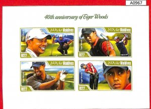 A0967 MALDIVES - ERROR  IMPERF SHEET - 2014  GOLF T. WOODS ГОЛЬФ СПОРТ