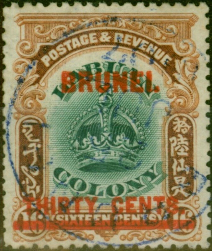Brunei 1906 30c on 16c Green & Brown SG20 Fine Used