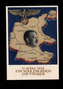 Germany Hitler Map Austria Anschluss Unused 1938 Postal Card H9