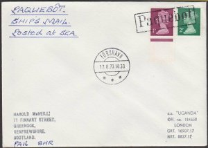 GB FAROE ISLANDS 1973 SS Uganda ship cover TORSHAVN PAQUEBOT................Q152