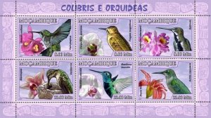 MOZAMBIQUE 2007 SHEET COLIBRIS HUMMINGBIRDS BIRDS OISEAUX AVES ORCHIDS moz7109a