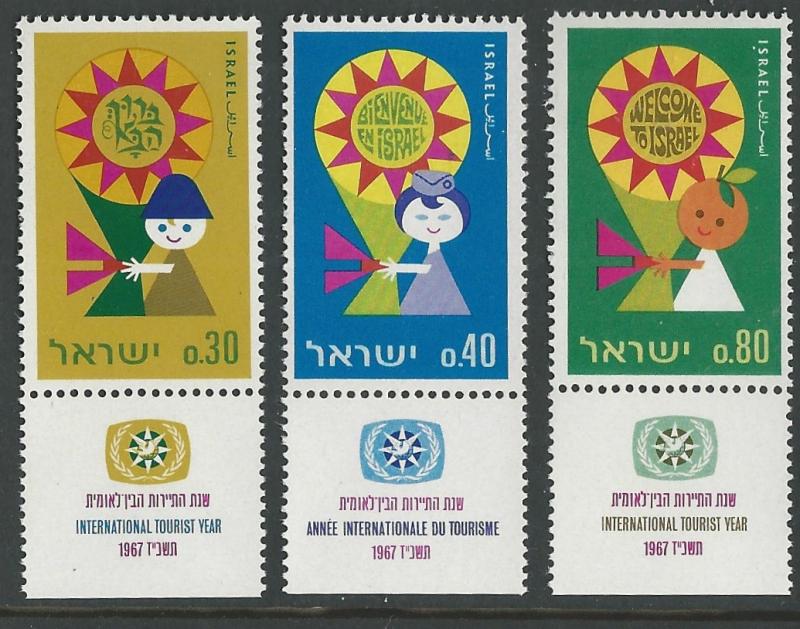 Israel # 355-57  Int'l Tourist Year    TABBED   (3)  Mint NH