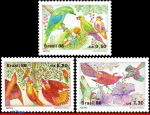 2089-91 BRAZIL 1986 CHRISTMAS, BIRDS, TREE FRUITS FLOWERS, RHM C-1530-32 SET MNH