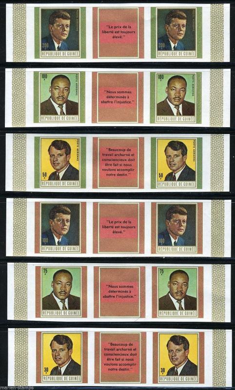 GUINEA MARTYRS OF LIBERTY JF & RF KENNEDY  MARTIN L. KING JR STRIPS FRENCH IMPF