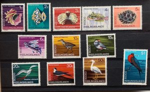 Cocos Islands 1969 Birds, shells, and Marine Life, MNH. Scott 8-19, CV $9.00