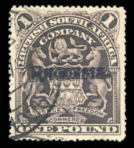 Rhodesia #99b (SG 113b) Cat£190, 1909 £1 gray violet, overprinted in violet...