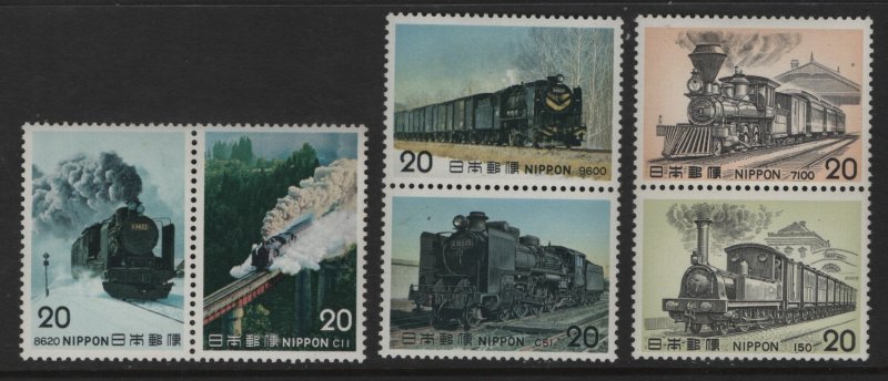 JAPAN, 1193A,1195A,1197A, 3 PAIRS, MNH, 1975 Locomotive type