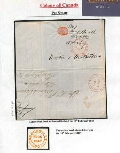 UPPER CANADA Cover 1847 *Perth UC* to *Brockville UC* Pre-Stamp MS3309