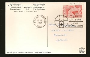 Canada SC#472 on Pan American Games 1967 First Day Cover Postcard Used