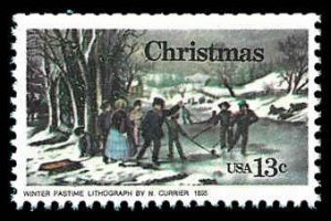 PCBstamps   US #1703 13c Christmas-Winter Pastime, MNH, (19)