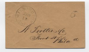 c1850 Wilmington DE stampless cover to Philadelphia black CDS [S.3432]