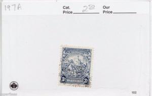 1938 Barbados #197A Θ used VF 3p Seahorses, King & trident postage stamp