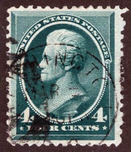 US Sc 211 Blue Green 4¢ 1883 p.12 ABNCo Prntg Black CDS Cancel