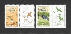 BIRDS- ROMANIA #4300-1 (pair with label)  MNH