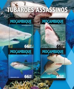 MOZAMBIQUE - 2016 - Killer Sharks - Perf 4v Sheet - Mint Never Hinged