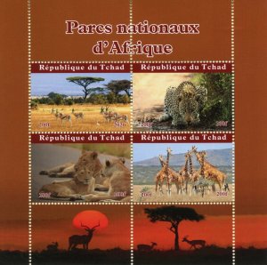 Chad Wild Animals Stamps 2020 MNH National Parks Africa Lions Giraffes 4v M/S