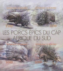 South African Porcupines Imperforated Souvenir Sheet of 4 Stamps MNH