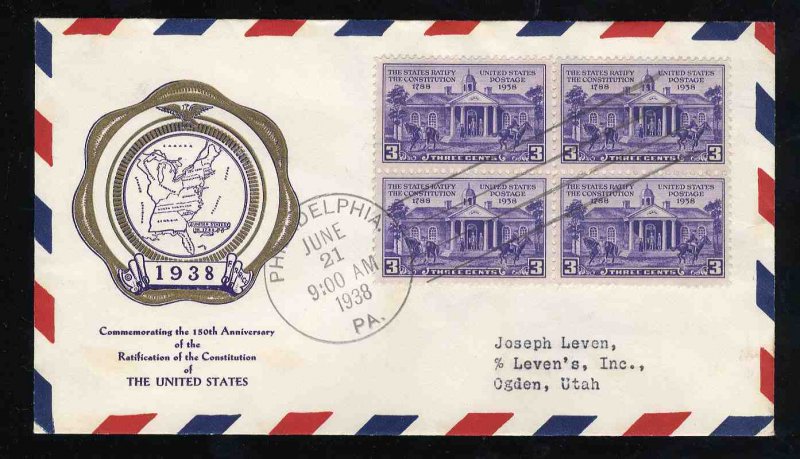 United States First Day Covers #835-7a, 1938 3c Constitution Ratification blo...