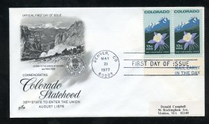 US 1711 100th Anniv Colorado ADDR ArtCraft cachet FDC Mail Early