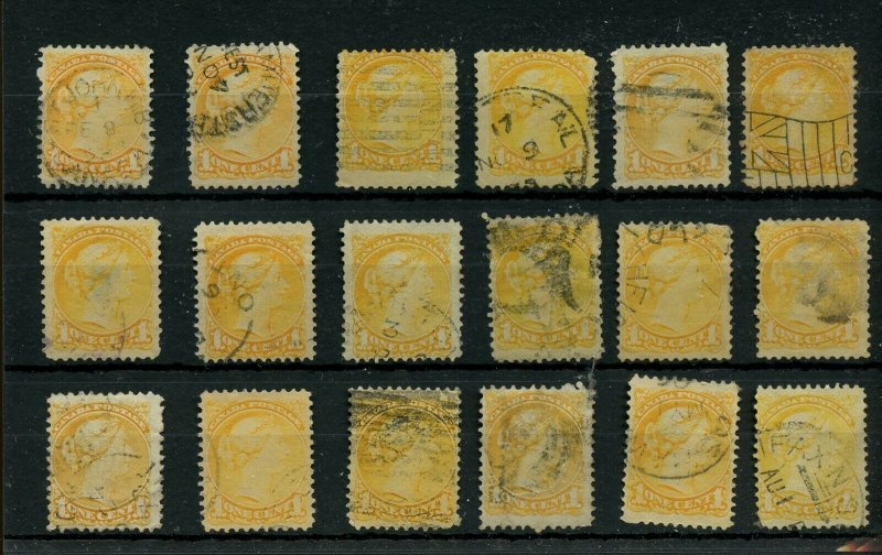 One 1c Cent Small Queen lot various cancels and shades Canada used