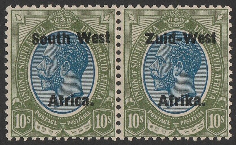 SOUTH WEST AFRICA 1923 Setting II on KGV 10/- pair. Only 1200 printed.