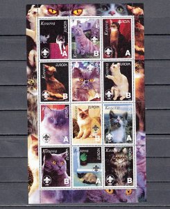 Kosovo, 2000 Russian Local. Various Cats sheet of 12. Scout Logo..