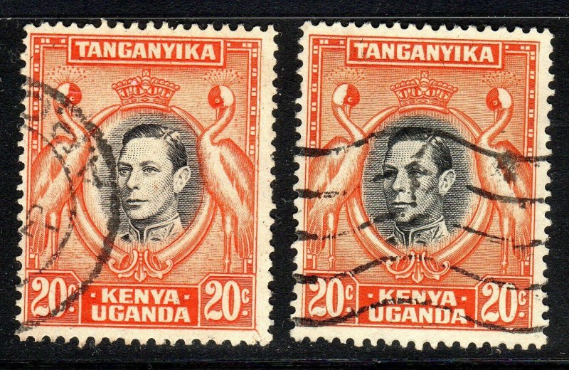 K.U.T 1942 &51    SG139b & ba     20 cents  perf 13.2 x13.75     used  5