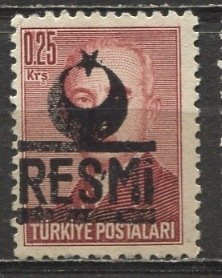 Turkey 1953: Sc. # O23A f; Used Type c / Black Single Stamp