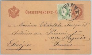 75024 - AUSTRIA - POSTAL STATIONERY  CARD  from WIEN to  SWITZERLAND 1879