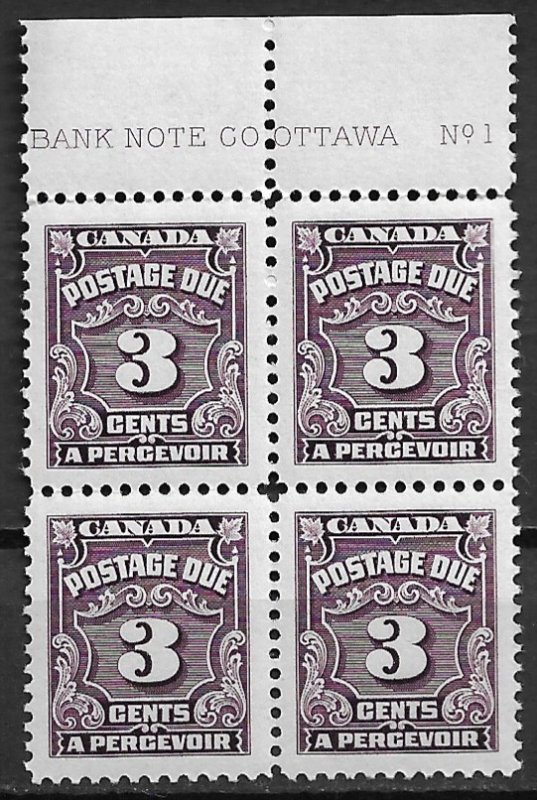 1965 Canada J16B  3¢ Postage Due MNH block of 4