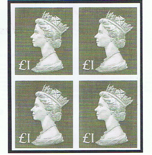 GREAT BRITAIN 1970/72 £1 IMPERFORATE BLOCK OF FOUR