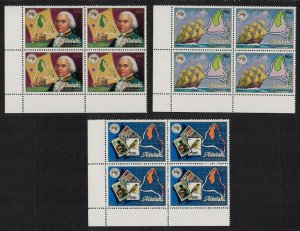 Aitutaki Captain Bligh Ship Map Bird 3v Corner Blocks of 4 1984 MNH SG#504-506