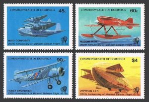 Dominica 805-808, 809, MNH. Mi 819-822, Bl.83. Manned Balloon Flight-200, 1983.