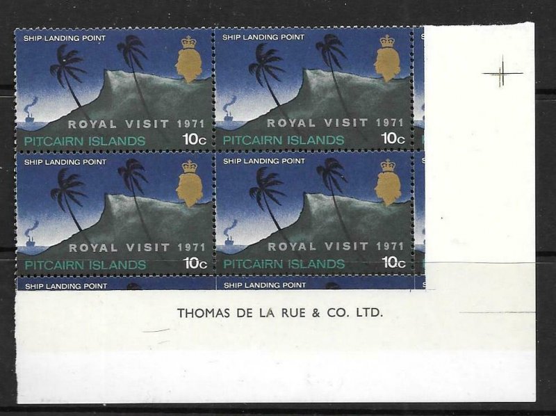 PITCAIRN ISLANDS SG115 1971 10c ROYAL VISIT BLOCK OF 4 MNH