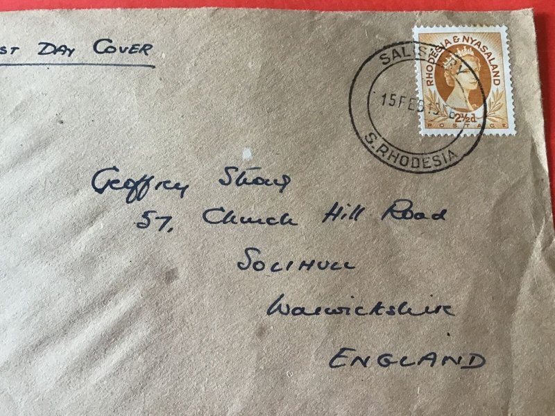 Rhodesia and Nyasaland to England First Day Cover 1956 Stamp  Cover R45720 