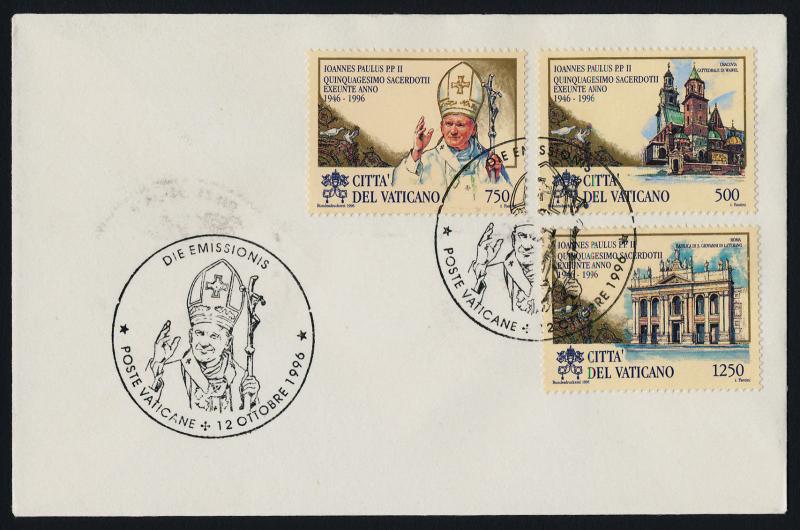 Vatican 1012-4 on FDC - Pope John Paul II, Wawel Cathedral, Basillica of St John